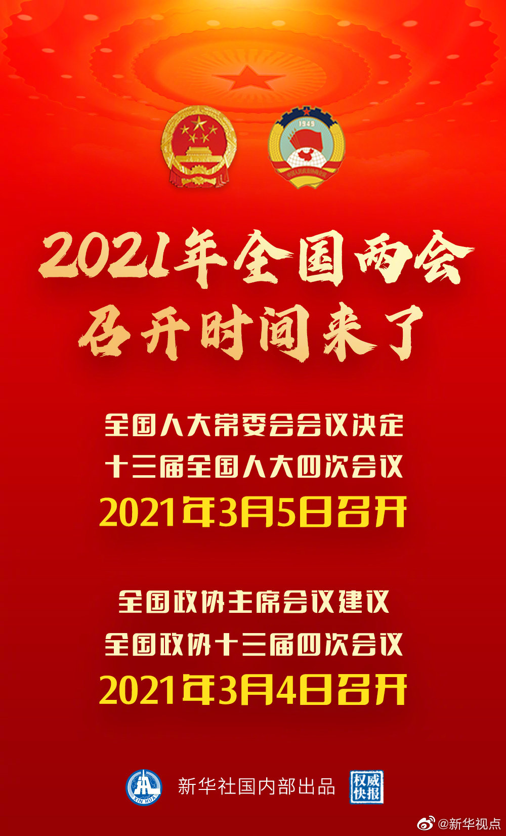 2021年全国两会召开时间来了!