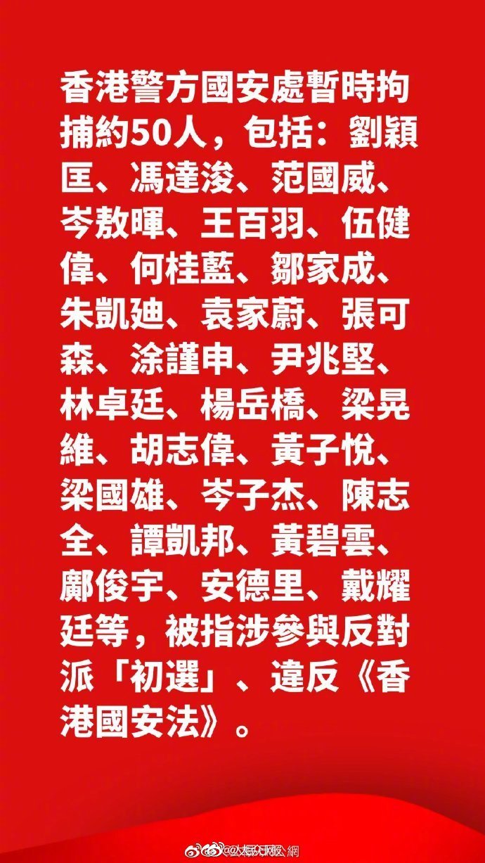港警国安处清晨上门拘捕至少50人,包括戴耀廷、林卓廷等